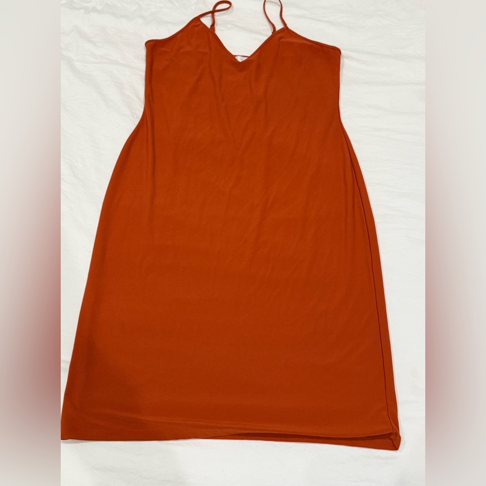 Leith Vibrant Orange Midi Slip Dress